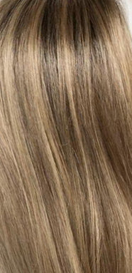 24BT18S8 medium ash blonde & light golden blonde blend rooted w/ medium brown