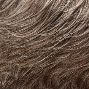 39F38 light natural ash brown w/ 75% greyf ront graduating to medium brown w/ 35%grey nape